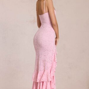 Lace Ruffle Maxi Dress in Blossom Pink